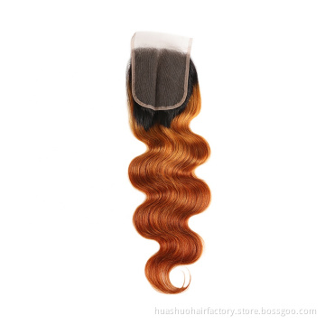 One Donor Wholesale Price Bleached Knots Baby Hair Dark Root 1B427 1B30 1B27 Ombre Brown Body Wave Closure